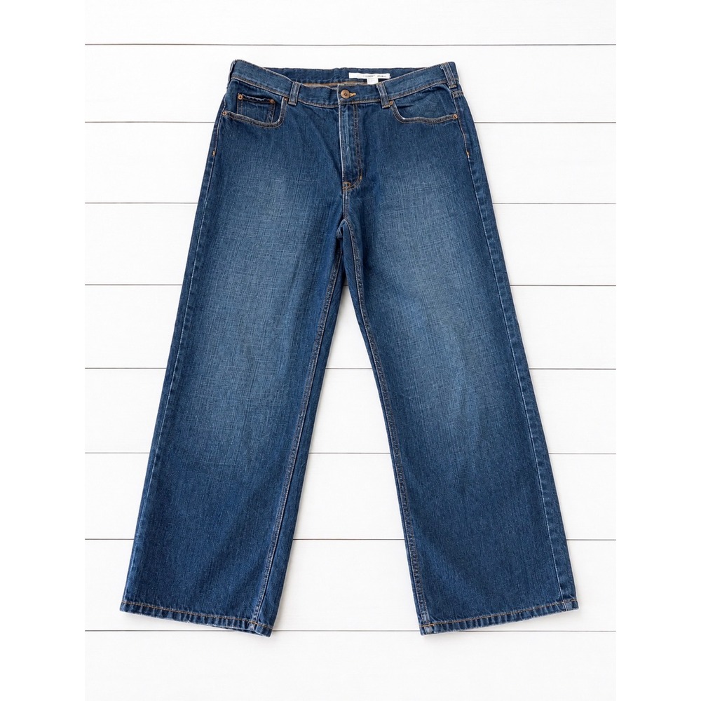 DKNY Jeans Womens 38x30 Blue Denim Wide Leg Straight Leg 100% Cotton Casual